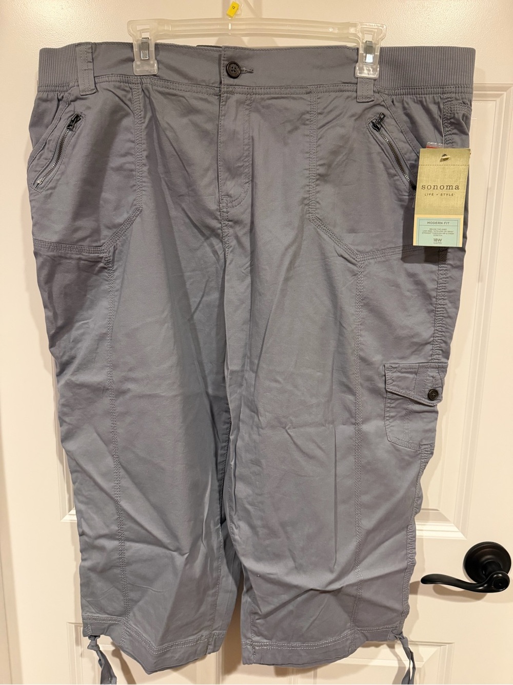 Sonoma Life + Style Women’s Gray Cotton Spandex Stretch Capri Pants Pockets 18W
